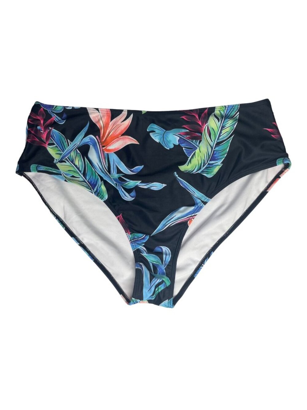 Tropical High Waist Bikini Swim Bottoms 2XL Black Blue Floral Summer Pool